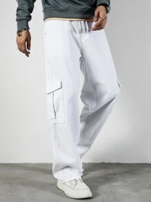 Manfinity Vaqueros Cargo Holgados Para Hombres Con Cintura Con Cordón - Blanco - Ver 8