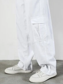 Manfinity Vaqueros Cargo Holgados Para Hombres Con Cintura Con Cordón - Blanco - Ver 9