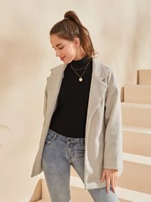 SHEIN 青少年女孩西裝領落肩袖花呢外套 - 杏色 - 查看 1