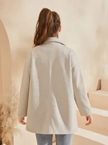 SHEIN 青少年女孩西裝領落肩袖花呢外套 - 杏色 - 查看 2