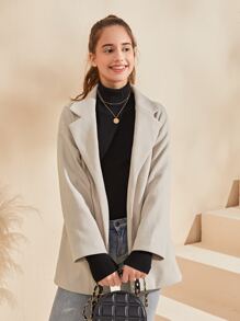 SHEIN 青少年女孩西裝領落肩袖花呢外套 - 杏色 - 查看 5