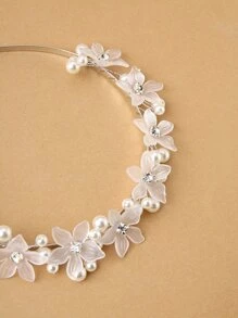花朵与仿珍珠装饰发箍，优雅情人节礼物，发箍，发圈，发带，家居美发饰品 - 白色 - 查看 2