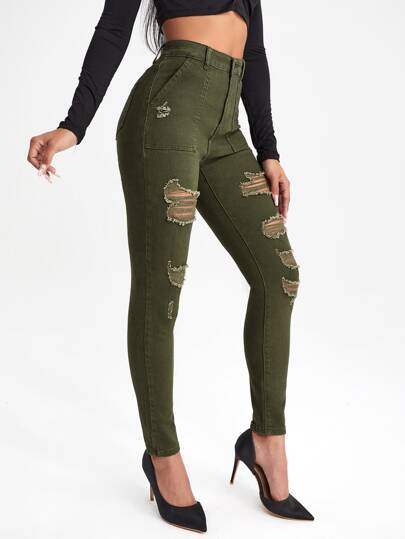 High Waist Ripped Skinny Jeans