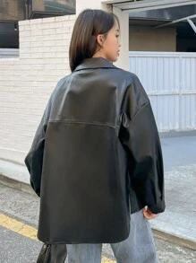 DAZY Abrigo de hombros caídos PU - Negro - Ver 2