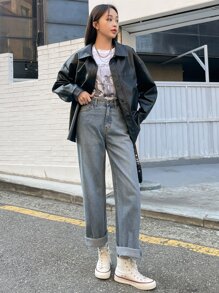 DAZY Abrigo de hombros caídos PU - Negro - Ver 3