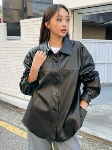 DAZY Abrigo de hombros caídos PU - Negro - Ver 4