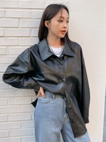 DAZY Abrigo de hombros caídos PU - Negro - Ver 5