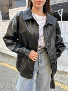 DAZY Abrigo de hombros caídos PU - Negro - Ver 6