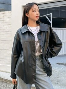 DAZY Abrigo de hombros caídos PU - Negro - Ver 7