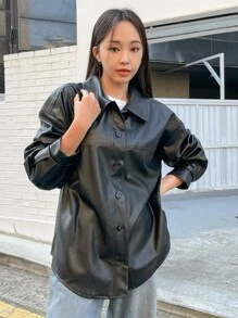 DAZY Abrigo de hombros caídos PU - Negro - Ver 8