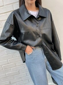 DAZY Abrigo de hombros caídos PU - Negro - Ver 9