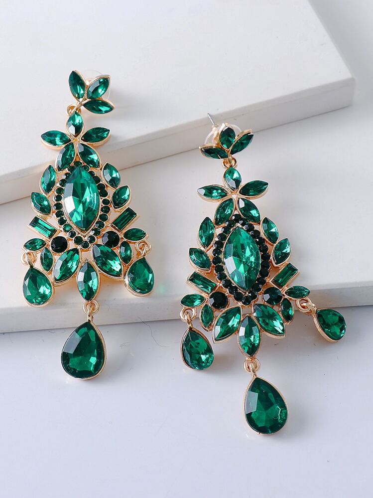 juran 水鑽裝飾耳墜 - 綠色 - 查看 4