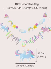 1set Cartoon Unicorn Birthday Banner, Cute Hanging Decoration Pull Flag For Kids Birthday Party,Christmas