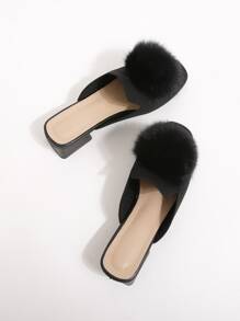 絨球裝飾穆勒鞋 - 黑色 - 查看 3