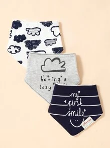 3pcs Baby Cloud Pattern Bandana Bib - Royal Blue - View 2