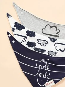 3pcs Baby Cloud Pattern Bandana Bib - Royal Blue - View 3