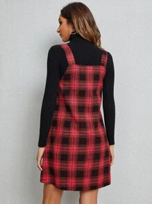 SHEIN LUNE Plaid Patched Pocket Overall Dress - Multicolor - View 2