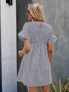 Đầm Nút Xù Sọc Giải trí - Xanh và trắng - Xem 2