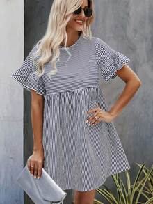 Đầm Nút Xù Sọc Giải trí - Xanh và trắng - Xem 3