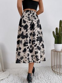 Chiquease Falda larga con abertura lateral y estampado de vaca para mujer - Multicolor - Ver 2