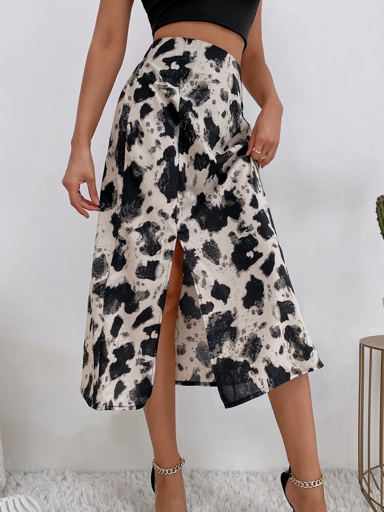 Chiquease 奶牛印花开叉大腿长裙女装 - 彩色 - 查看 3