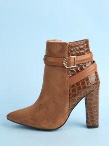 Botas con cocodrilo en relieve con hebilla con tacón grueso - Marrón - Ver 4