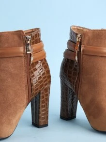 Botas con cocodrilo en relieve con hebilla con tacón grueso - Marrón - Ver 5