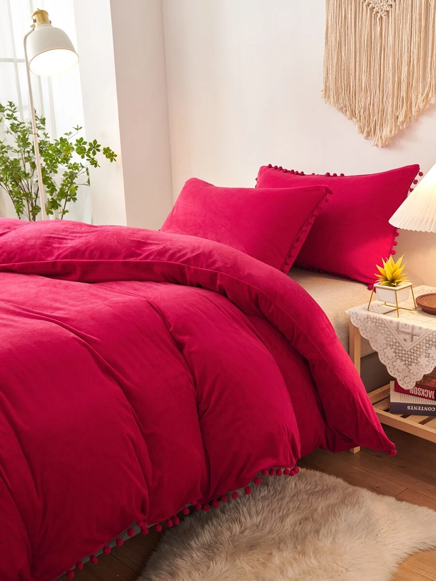 球球裝飾被套套裝不附帶內芯 - 紅色 - 查看 1