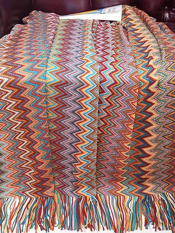 Tassel Chevron Pattern Throw Blanket SHEIN USA