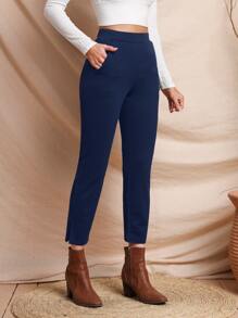 EMERY ROSE 素色斜口袋長褲 - 藏蓝色 - 查看 1