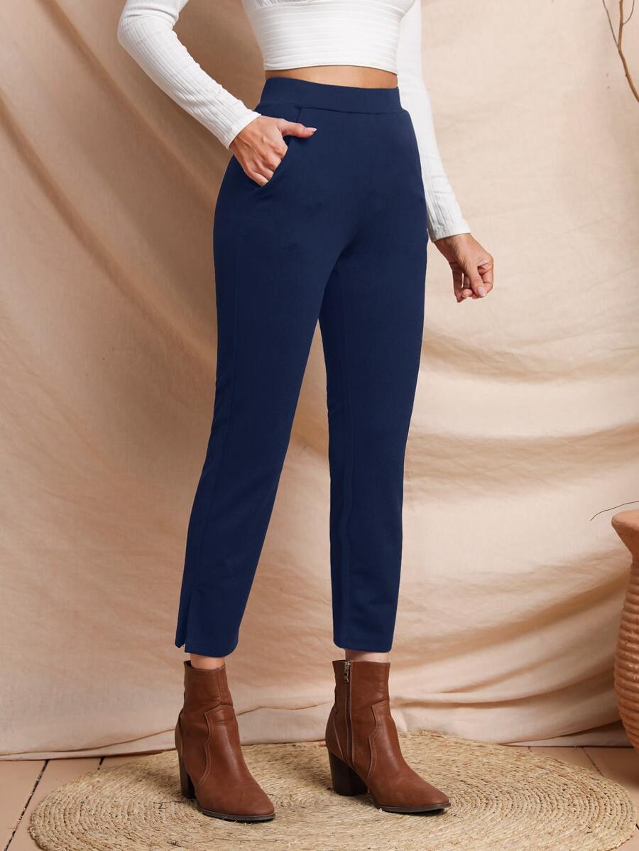 EMERY ROSE 素色斜口袋長褲 - 藏蓝色 - 查看 1