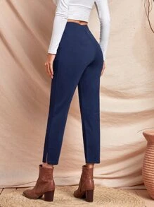 EMERY ROSE 素色斜口袋長褲 - 藏蓝色 - 查看 2