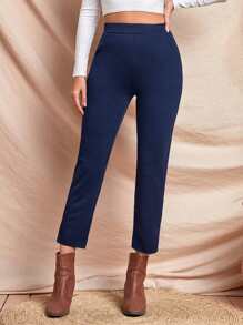 EMERY ROSE 素色斜口袋長褲 - 藏蓝色 - 查看 3