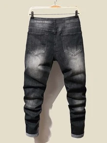 Manfinity Quần Jeans Nam Bị tách Hình học Đồ họa - Màu xám đen - Xem 2