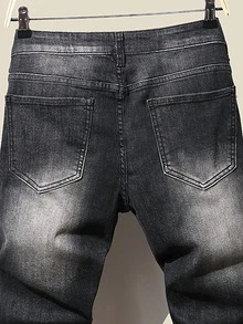 Manfinity Quần Jeans Nam Bị tách Hình học Đồ họa - Màu xám đen - Xem 6