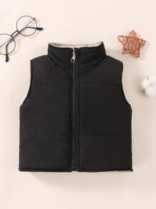 Baby Boy Solid Zip Up Puffer Vest Coat - Black - View 1