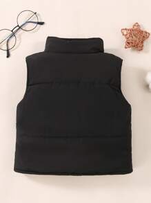 Baby Boy Solid Zip Up Puffer Vest Coat - Black - View 2