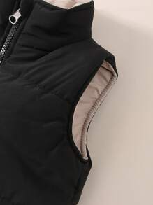 Baby Boy Solid Zip Up Puffer Vest Coat - Black - View 3