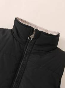 Baby Boy Solid Zip Up Puffer Vest Coat - Black - View 4