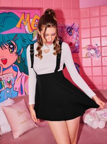 ROMWE Kawaii Solid Pinafore Skirt - Black - View 5