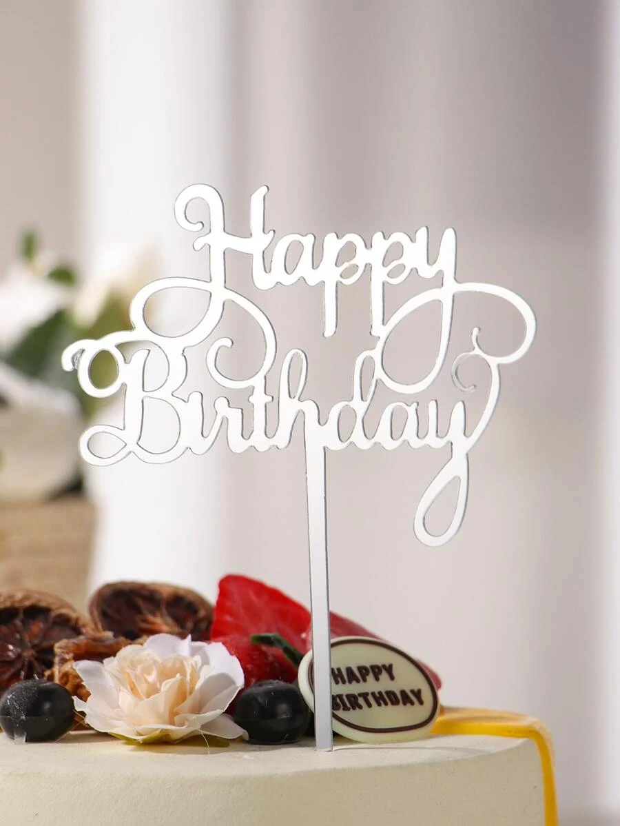 10入組/袋英語生日快樂蛋糕裝飾生日派對裝飾烘焙DIY配件 - 銀色 - 查看 1