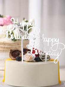 10入組/袋英語生日快樂蛋糕裝飾生日派對裝飾烘焙DIY配件 - 銀色 - 查看 2