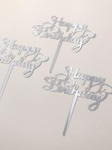 10入組/袋英語生日快樂蛋糕裝飾生日派對裝飾烘焙DIY配件 - 銀色 - 查看 4