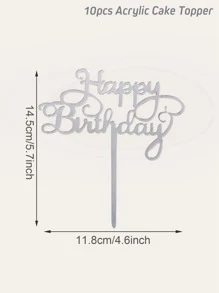 10入組/袋英語生日快樂蛋糕裝飾生日派對裝飾烘焙DIY配件 - 銀色 - 查看 5