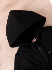 Baby Heart Print Slant Pockets Hooded Jumpsuit - Black - View 4