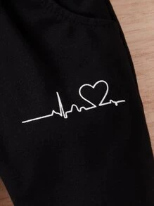 Baby Heart Print Slant Pockets Hooded Jumpsuit - Black - View 5