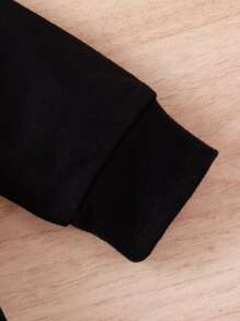 Baby Heart Print Slant Pockets Hooded Jumpsuit - Black - View 6