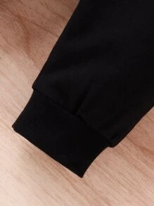 Baby Heart Print Slant Pockets Hooded Jumpsuit - Black - View 7