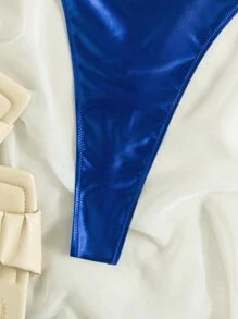 Satin High Leg One Piece Swimsuit - Royal Blue - View 3