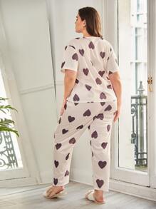 Plus Heart Print Tee & Trousers With Eye Cover - Apricot - View 2